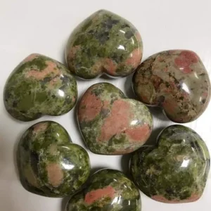 Wholesale Natural Stone Unakite Gemstone Puffy Hearts-Natural Gemstone Crystal Hearts