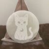 Large Cat & Moon Design Engraved Selenite Charging Platform-Laser Engraved Selenite Charging Disc
