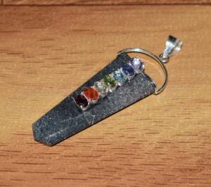 Wholesale Natural Stone Black Tourmaline Chip Pendents With Seven Chakra Gemstone Beads-Gemstone Seven Chakra Chip Beads Pendents