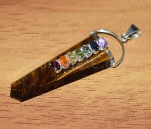 Wholesale Natural Stone Tiger Eye Chip Pendents With Seven Chakra Gemstone Beads-Gemstone Seven Chakra Chip Beads Pendents