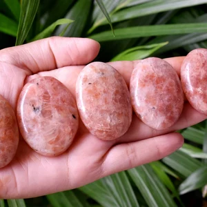 Hand polished Crystal Red Sunstone Palm Stone | Healing Stone for Sale in Wholesale-Palm stones wholesale